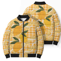 Alani Hawaiian Mango Palaka Bomber Puffer Jacket Aloha Hibiscus Pikake Lei