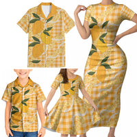 Alani Hawaiian Mango Palaka Family Matching Short Sleeve Bodycon Dress and Hawaiian Shirt Aloha Hibiscus Pikake Lei