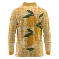 Alani Hawaiian Mango Palaka Long Sleeve Polo Shirt Aloha Hibiscus Pikake Lei
