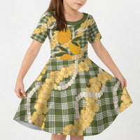 Uliuli Ahiahia Hawaiian Mango Palaka Kid Short Sleeve Dress Aloha Hibiscus Pikake Lei