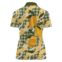 Uliuli Ahiahia Hawaiian Mango Palaka Women Polo Shirt Aloha Hibiscus Pikake Lei