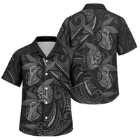 Hawaiian Mango Tribal Tattoo Family Matching Summer Maxi Dress and Hawaiian Shirt Black White Pacific Traditional Pattern