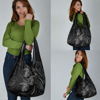 Hawaiian Mango Tribal Tattoo Grocery Bag Black White Pacific Traditional Pattern