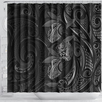 Hawaiian Mango Tribal Tattoo Shower Curtain Black White Pacific Traditional Pattern