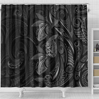 Hawaiian Mango Tribal Tattoo Shower Curtain Black White Pacific Traditional Pattern