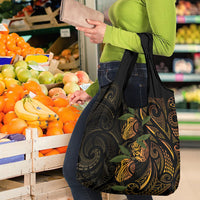 Hawaiian Mango Tribal Tattoo Grocery Bag Gold Pacific Traditional Pattern