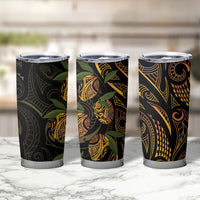 Hawaiian Mango Tribal Tattoo Tumbler Cup Gold Pacific Traditional Pattern