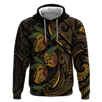 Hawaiian Mango Tribal Tattoo Zip Hoodie Gold Pacific Traditional Pattern