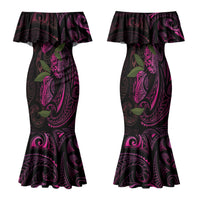 Hawaiian Mango Tribal Tattoo Family Matching Mermaid Dress and Hawaiian Shirt Pink Pacific Traditional Pattern