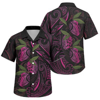 Hawaiian Mango Tribal Tattoo Family Matching Off Shoulder Short Dress and Hawaiian Shirt Pink Pacific Traditional Pattern