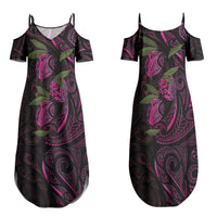 Hawaiian Mango Tribal Tattoo Family Matching Summer Maxi Dress and Hawaiian Shirt Pink Pacific Traditional Pattern