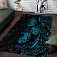 Hawaiian Mango Tribal Tattoo Area Rug Teal Pacific Traditional Pattern