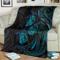 Hawaiian Mango Tribal Tattoo Blanket Teal Pacific Traditional Pattern