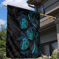Hawaiian Mango Tribal Tattoo Garden Flag Teal Pacific Traditional Pattern