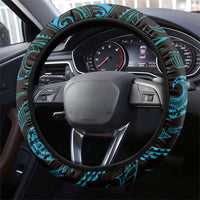 Hawaiian Mango Tribal Tattoo Steering Wheel Cover Teal Pacific Traditional Pattern