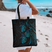 Hawaiian Mango Tribal Tattoo Tote Bag Teal Pacific Traditional Pattern