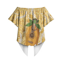 Hawaiian Mango Ukulele Off Shoulder Wrap Waist Top Retro Yellow Hibiscus Pikake Lei LT9 - Polynesian Pride