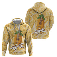 Hawaiian Mango Ukulele Zip Hoodie Retro Yellow Hibiscus Pikake Lei