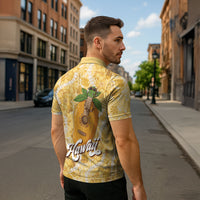 Hawaiian Mango Ukulele Zipper Polo Shirt Retro Yellow Hibiscus Pikake Lei