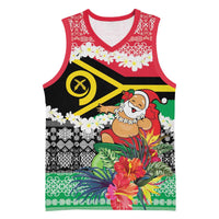 Personalised Vanuatu Joyeux Noel Basketball Jersey Proud To Be a Ni-Van Sand Drawing Art - Polynesian Pride