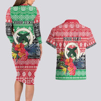 Personalised Vanuatu Joyeux Noel Couples Matching Long Sleeve Bodycon Dress and Hawaiian Shirt Proud To Be a Ni-Van Sand Drawing Art - Polynesian Pride
