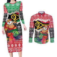 Personalised Vanuatu Joyeux Noel Couples Matching Long Sleeve Bodycon Dress and Long Sleeve Button Shirt Proud To Be a Ni-Van Sand Drawing Art - Polynesian Pride