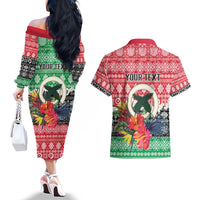 Personalised Vanuatu Joyeux Noel Couples Matching Off The Shoulder Long Sleeve Dress and Hawaiian Shirt Proud To Be a Ni-Van Sand Drawing Art - Polynesian Pride