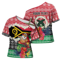 Personalised Vanuatu Joyeux Noel Cross Shoulder Shirt Proud To Be a Ni-Van Sand Drawing Art - Polynesian Pride