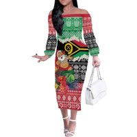 Personalised Vanuatu Joyeux Noel Family Matching Off The Shoulder Long Sleeve Dress and Hawaiian Shirt Proud To Be a Ni-Van Sand Drawing Art - Polynesian Pride