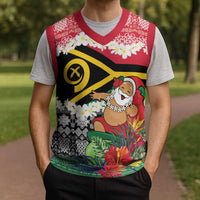 Personalised Vanuatu Joyeux Noel Christmas Knitted V-Neck Vest Proud To Be a Ni-Van Sand Drawing Art - Polynesian Pride