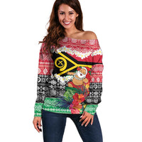 Personalised Vanuatu Joyeux Noel Off Shoulder Sweater Proud To Be a Ni-Van Sand Drawing Art - Polynesian Pride