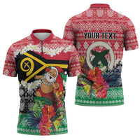 Personalised Vanuatu Joyeux Noel Zipper Polo Shirt Proud To Be a Ni-Van Sand Drawing Art - Polynesian Pride