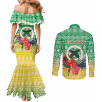 Personalised Malampa Joyeux Noel Couples Matching Mermaid Dress and Long Sleeve Button Shirt Proud To Be a Ni-Van Sand Drawing Art LT9 - Polynesian Pride