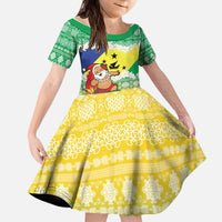 Personalised Malampa Joyeux Noel Kid Short Sleeve Dress Proud To Be a Ni-Van Sand Drawing Art - Polynesian Pride