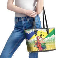 Personalised Malampa Joyeux Noel Leather Tote Bag Proud To Be a Ni-Van Sand Drawing Art - Polynesian Pride