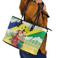 Personalised Malampa Joyeux Noel Leather Tote Bag Proud To Be a Ni-Van Sand Drawing Art - Polynesian Pride