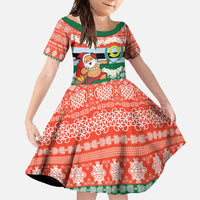 Personalised Penama Joyeux Noel Family Matching Long Sleeve Bodycon Dress and Hawaiian Shirt Proud To Be a Ni-Van Sand Drawing Art LT9 Daughter's Dress Red - Polynesian Pride