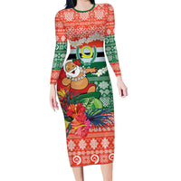 Personalised Penama Joyeux Noel Family Matching Long Sleeve Bodycon Dress and Hawaiian Shirt Proud To Be a Ni-Van Sand Drawing Art LT9 Mom's Dress Red - Polynesian Pride
