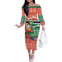 Personalised Penama Joyeux Noel Off The Shoulder Long Sleeve Dress Proud To Be a Ni-Van Sand Drawing Art - Polynesian Pride