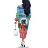 Personalised Sanma Joyeux Noel Family Matching Off The Shoulder Long Sleeve Dress and Hawaiian Shirt Proud To Be a Ni-Van Sand Drawing Art - Polynesian Pride