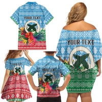 Personalised Sanma Joyeux Noel Family Matching Off Shoulder Short Dress and Hawaiian Shirt Proud To Be a Ni-Van Sand Drawing Art - Polynesian Pride