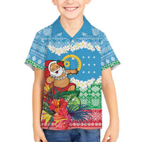 Personalised Sanma Joyeux Noel Family Matching Puletasi and Hawaiian Shirt Proud To Be a Ni-Van Sand Drawing Art LT9 Son's Shirt Blue - Polynesian Pride