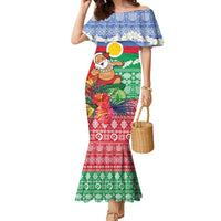 Personalised Shefa Joyeux Noel Family Matching Mermaid Dress and Hawaiian Shirt Proud To Be a Ni-Van Sand Drawing Art LT9 Mom's Dress Blue - Polynesian Pride