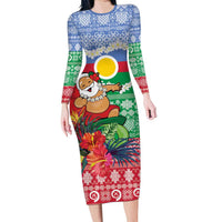 Personalised Shefa Joyeux Noel Long Sleeve Bodycon Dress Proud To Be a Ni-Van Sand Drawing Art - Polynesian Pride