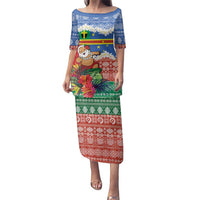 Personalised Tafea Joyeux Noel Family Matching Puletasi and Hawaiian Shirt Proud To Be a Ni-Van Sand Drawing Art LT9 Mom's Dress Blue - Polynesian Pride
