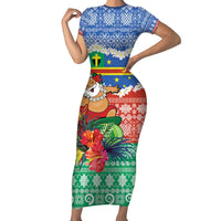 Personalised Tafea Joyeux Noel Family Matching Short Sleeve Bodycon Dress and Hawaiian Shirt Proud To Be a Ni-Van Sand Drawing Art LT9 Mom's Dress Blue - Polynesian Pride