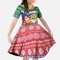 Personalised Torba Joyeux Noel Family Matching Long Sleeve Bodycon Dress and Hawaiian Shirt Proud To Be a Ni-Van Sand Drawing Art LT9 Daughter's Dress Green - Polynesian Pride