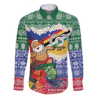 Personalised Torba Joyeux Noel Family Matching Long Sleeve Bodycon Dress and Hawaiian Shirt Proud To Be a Ni-Van Sand Drawing Art LT9 Dad's Shirt - Long Sleeve Green - Polynesian Pride