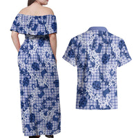 Mokihana Maile Ilima Leis Paniolo Palaka Couples Matching Off Shoulder Maxi Dress and Hawaiian Shirt Hawaiian Polu Spirit LT9 - Polynesian Pride