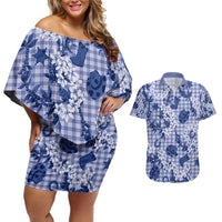 Mokihana Maile Ilima Leis Paniolo Palaka Couples Matching Off Shoulder Short Dress and Hawaiian Shirt Hawaiian Polu Spirit - Polynesian Pride
